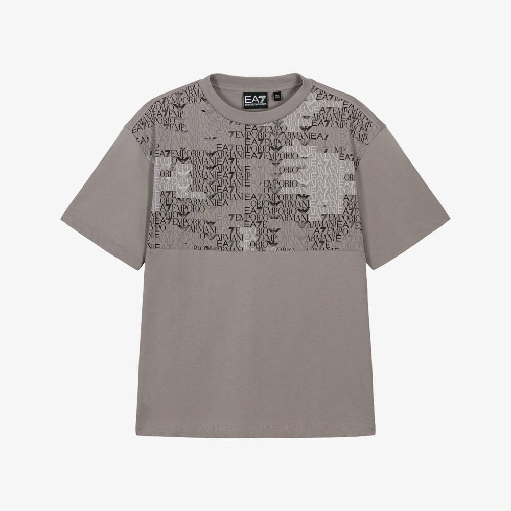 EA7 Emporio Armani-Boys Grey Cotton EA7 Logo Crew Neck T-Shirt | Childrensalon