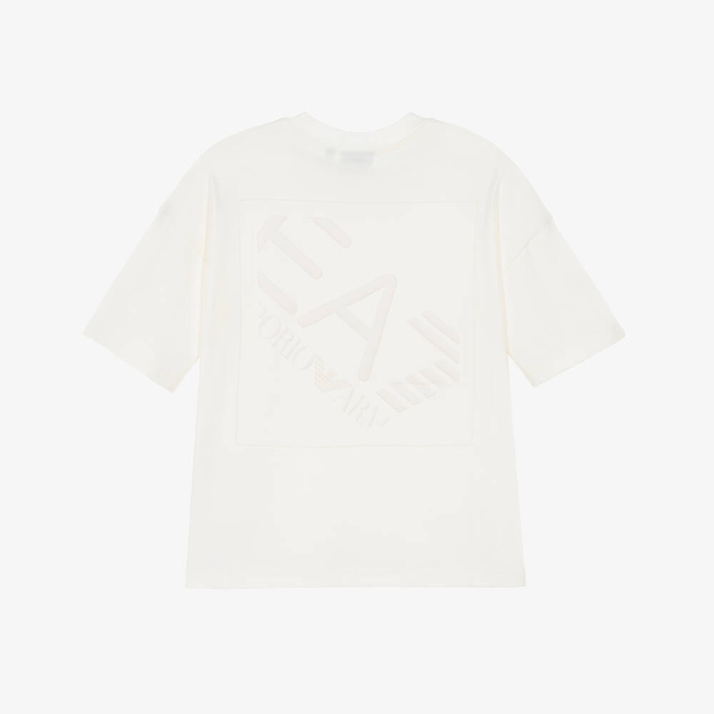 EA7 Emporio Armani-Футболка кремовая из хлопкового трикотажа для мальчиков | Childrensalon