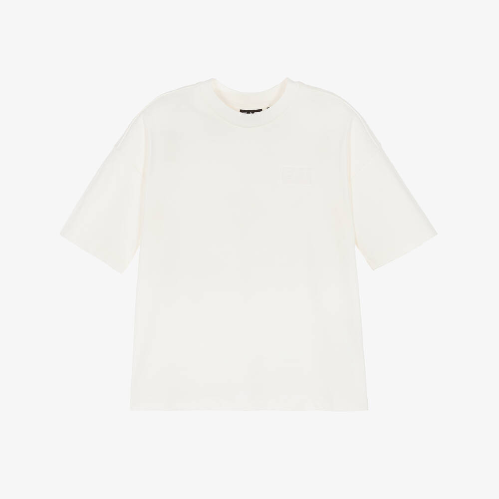 EA7 Emporio Armani-Boys Ivory Cotton Jersey Logo T-Shirt | Childrensalon