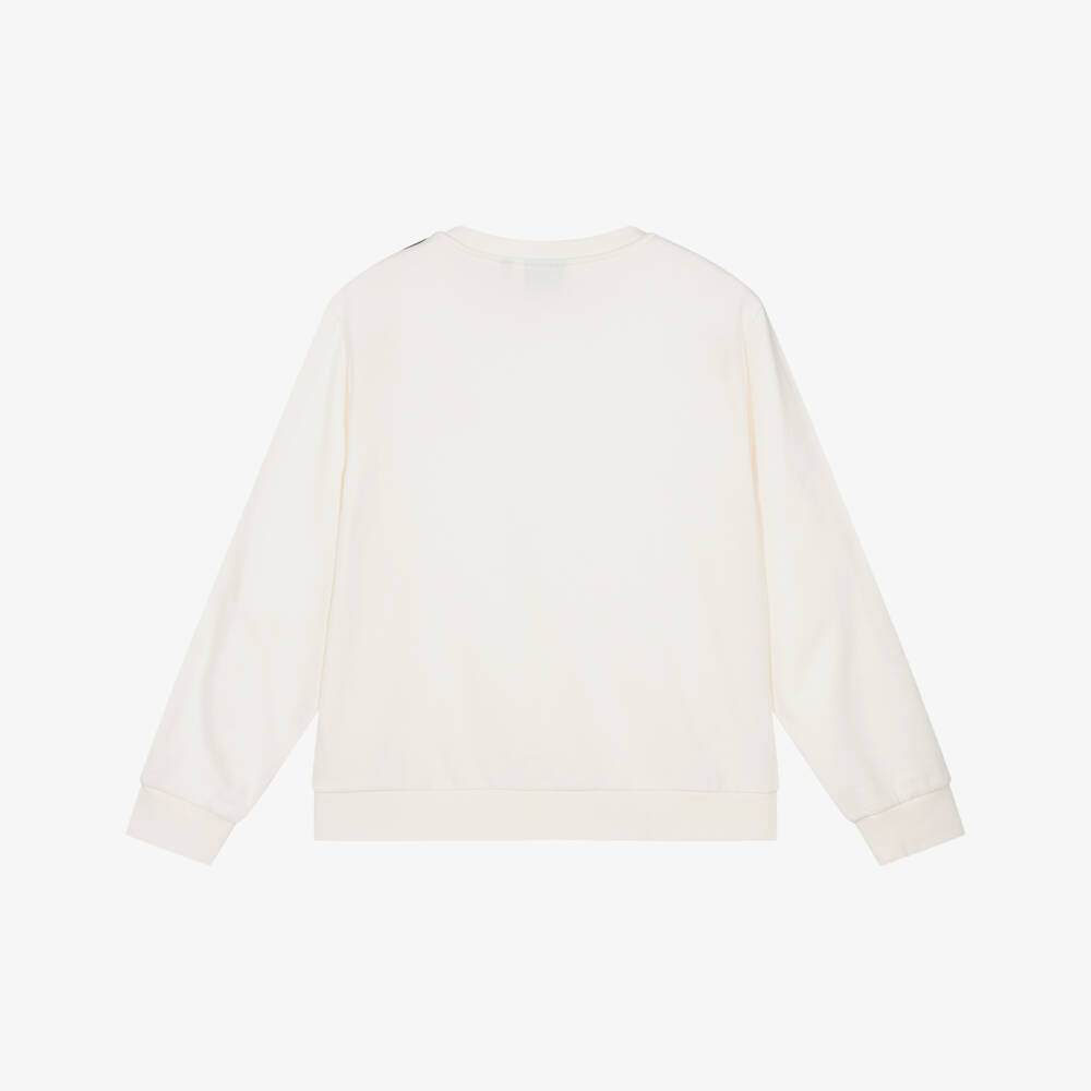 EA7 Emporio Armani-Boys Ivory Cotton Jersey Sweatshirt with Black Logo Tape | Childrensalon