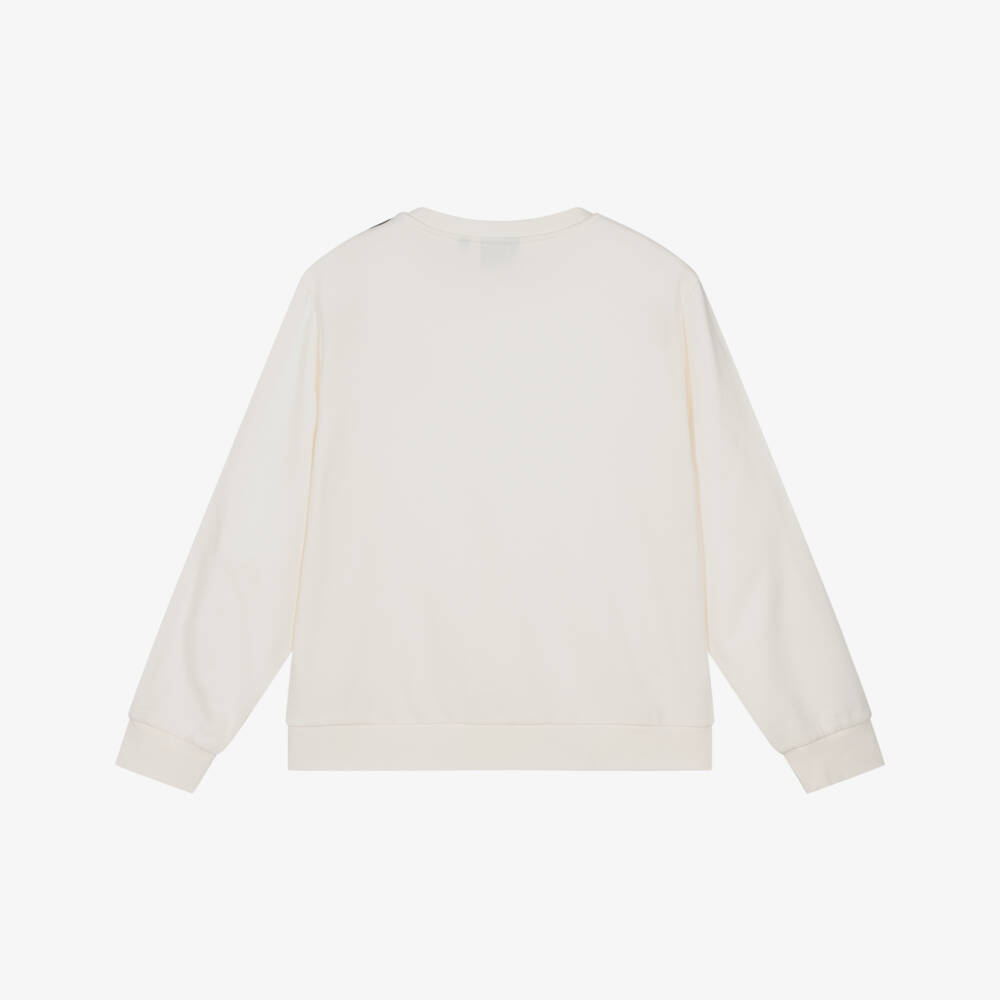 EA7 Emporio Armani-Boys Ivory Cotton Jersey Sweatshirt with Black Logo Tape | Childrensalon