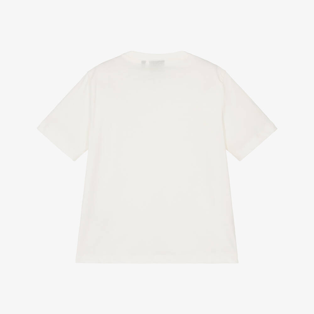 EA7 Emporio Armani-Boys Ivory Cotton T-Shirt with EA7 Logo  | Childrensalon
