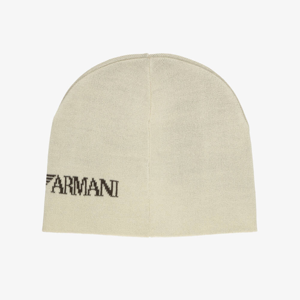 EA7 Emporio Armani-Boys Ivory Knitted EA7 Beanie | Childrensalon