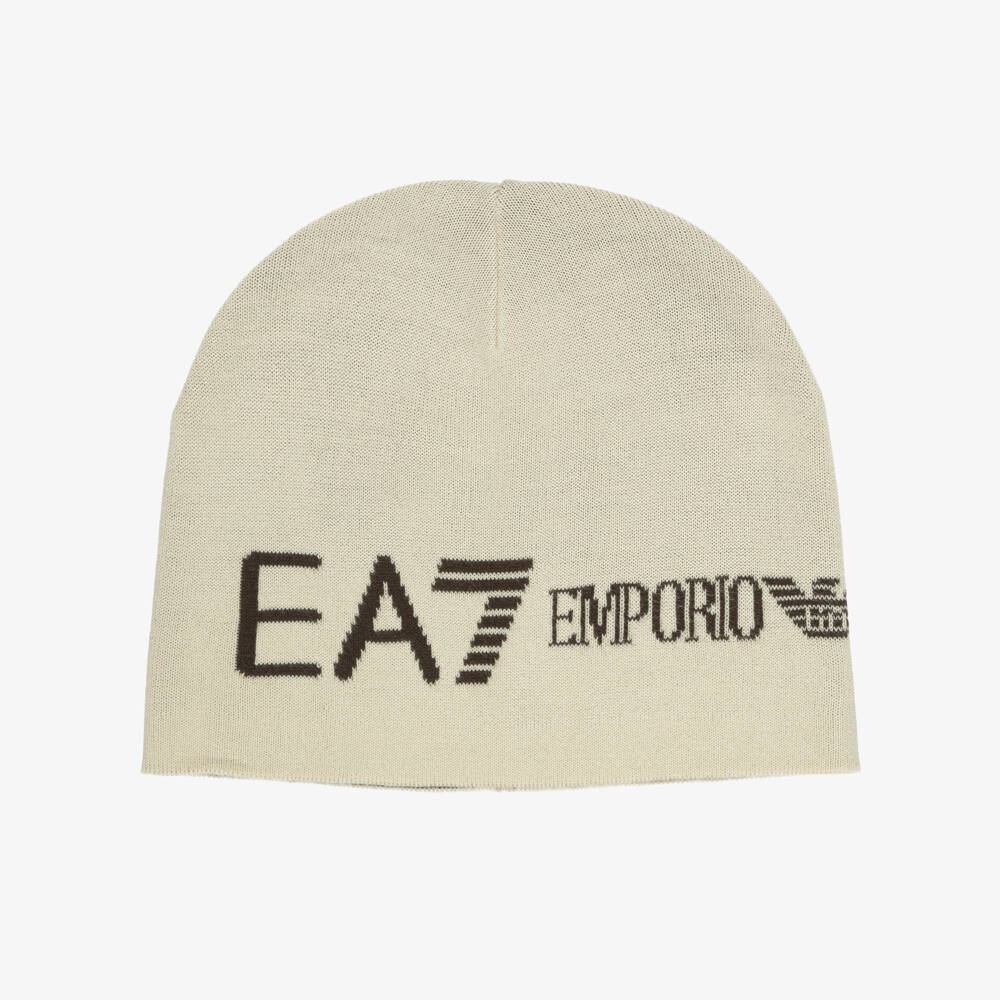 EA7 Emporio Armani-Boys Ivory Knitted EA7 Beanie | Childrensalon