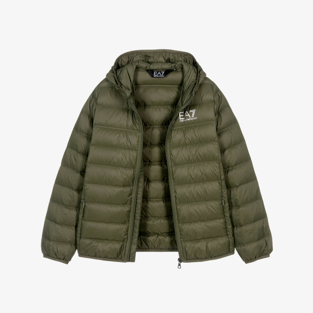 EA7 Emporio Armani-Boys Khaki Green Packable Puffer Jacket | Childrensalon
