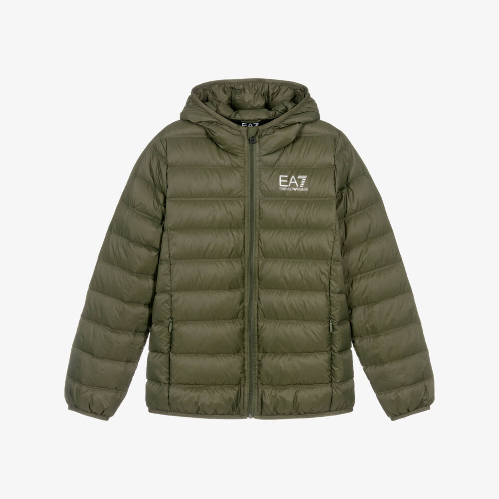 EA7 Emporio Armani-Boys Khaki Green Packable Puffer Jacket | Childrensalon