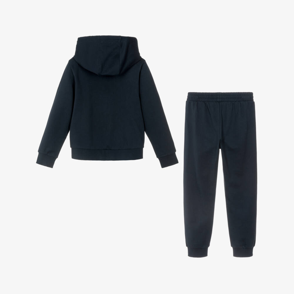 EA7 Emporio Armani-Boys Navy Blue Cotton Hooded Tracksuit with EA7 Logo | Childrensalon