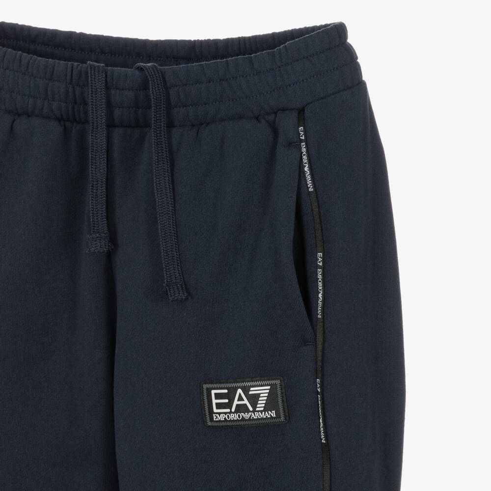 EA7 Emporio Armani-Boys Navy Blue Cotton Jersey Joggers | Childrensalon