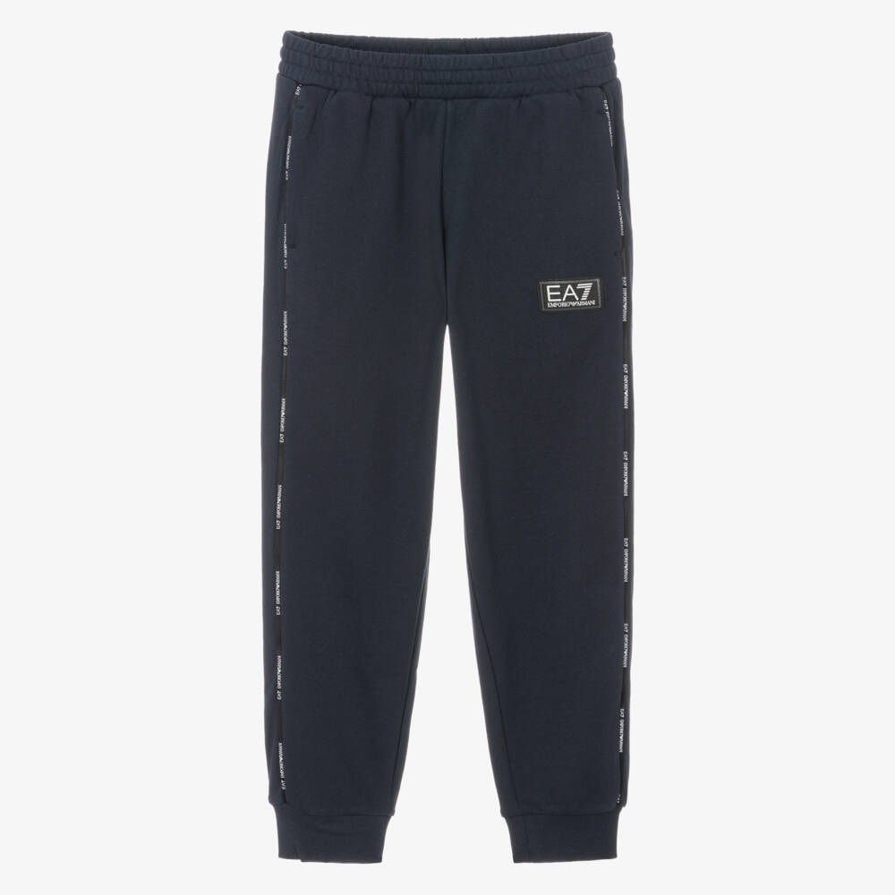 EA7 Emporio Armani-Boys Navy Blue Cotton Jersey Joggers | Childrensalon
