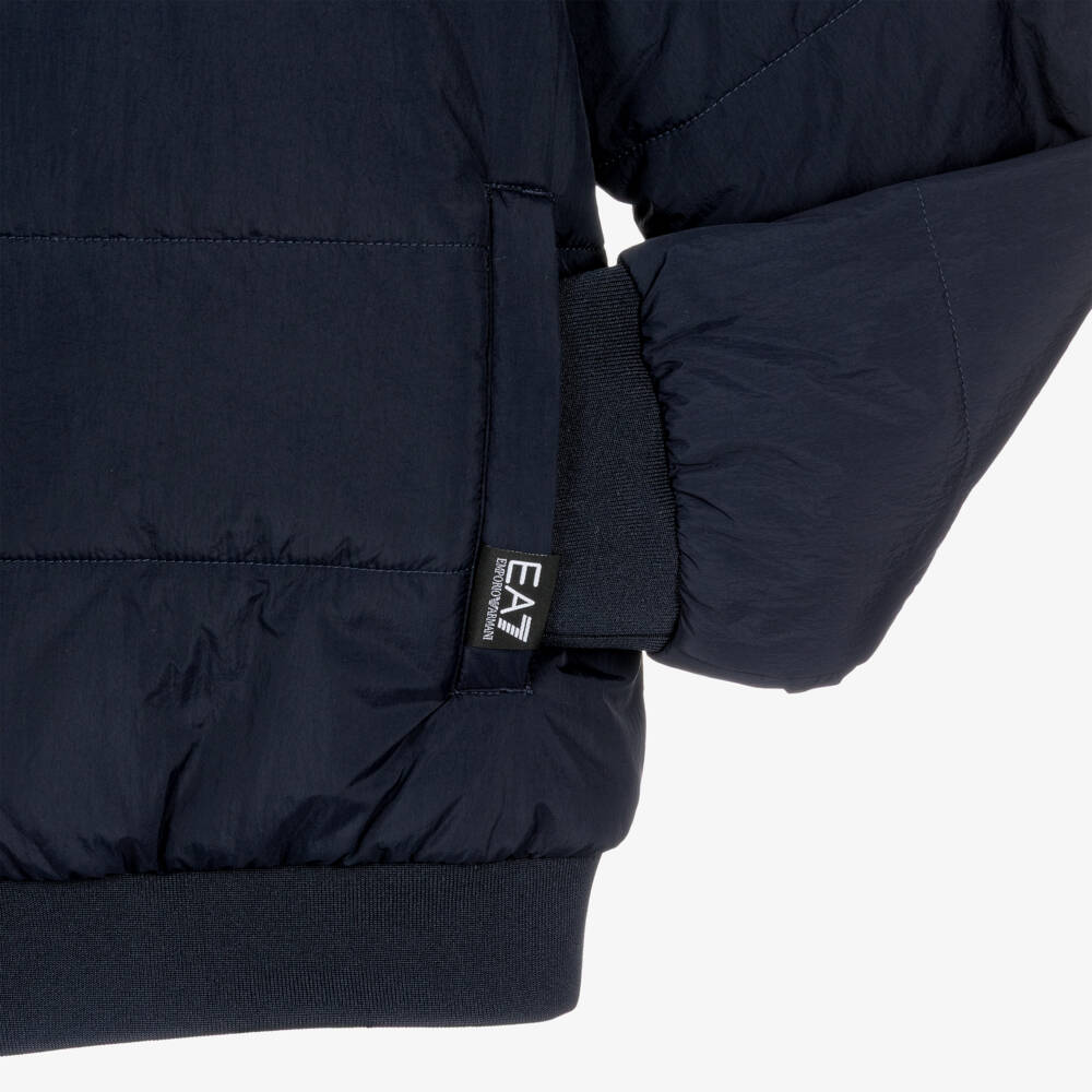 EA7 Emporio Armani-Boys Navy Blue EA7 Hooded Puffer Jacket | Childrensalon