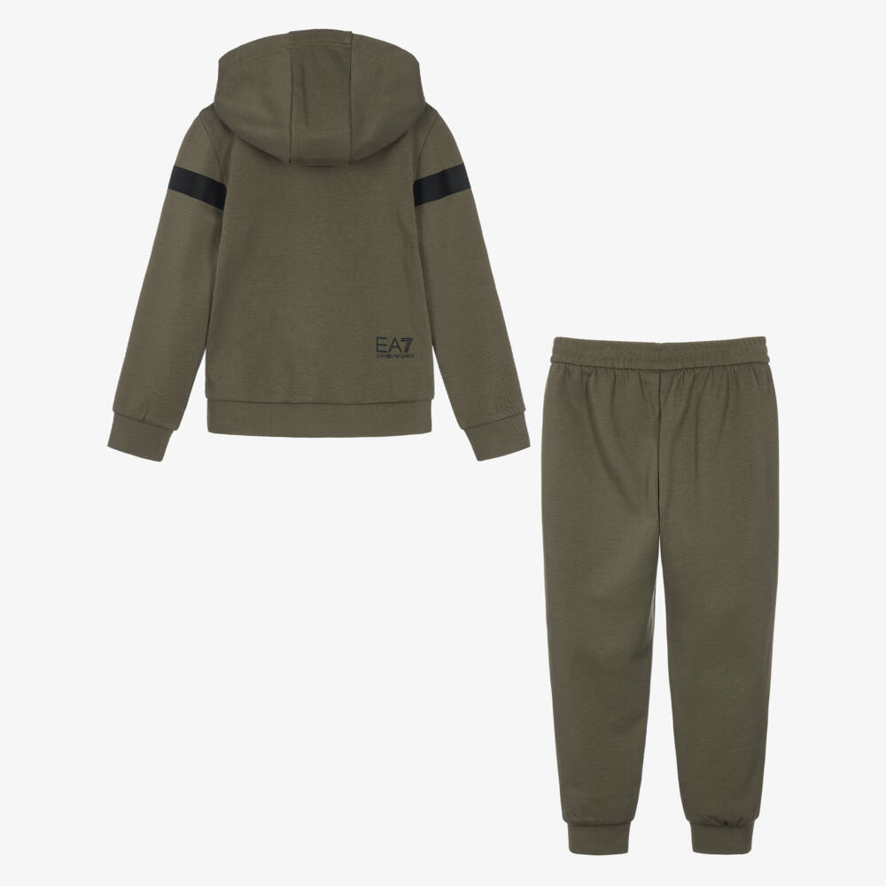 EA7 Emporio Armani-Boys Olive Green EA7 Hooded Tracksuit | Childrensalon