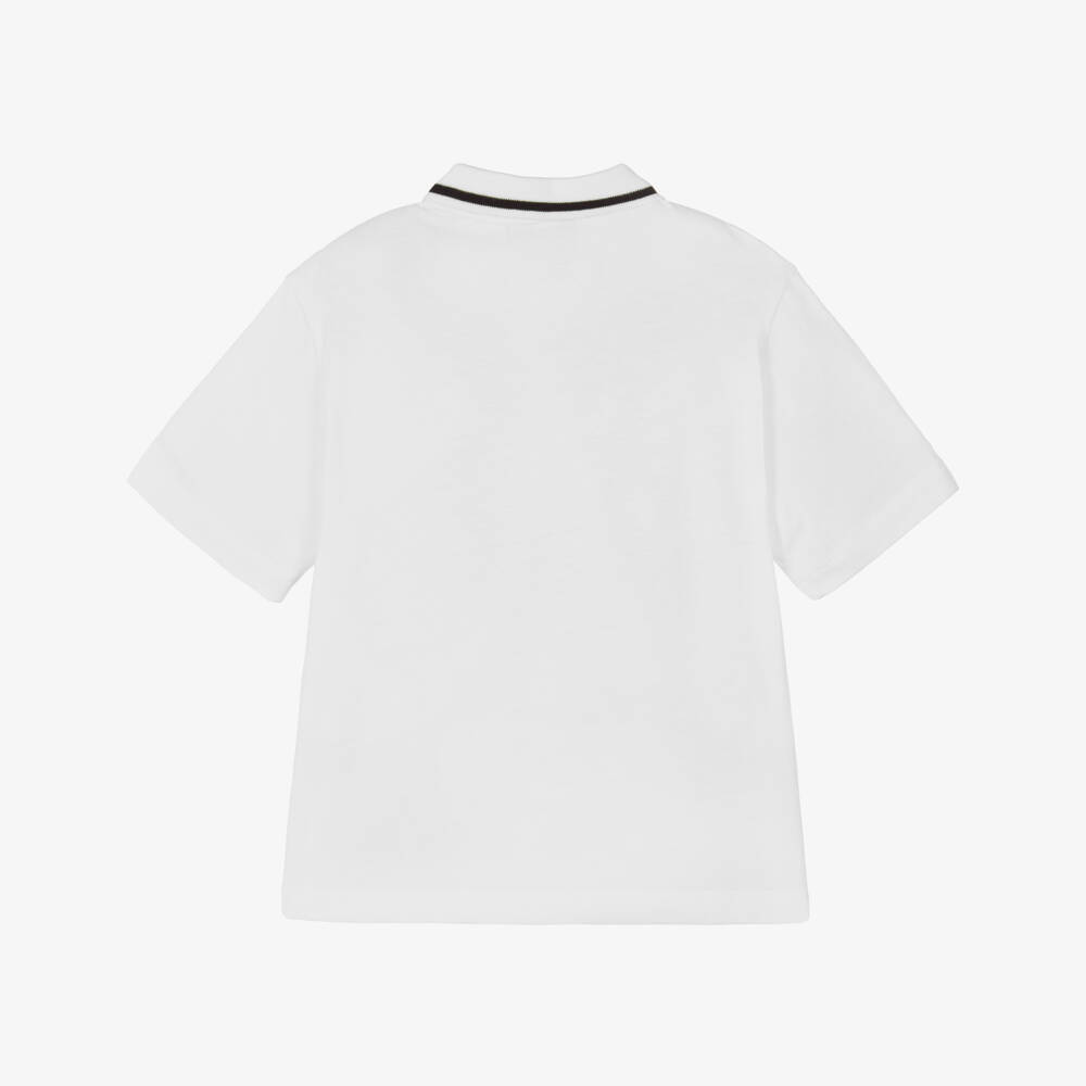 EA7 Emporio Armani-Boys White Cotton Polo Shirt | Childrensalon