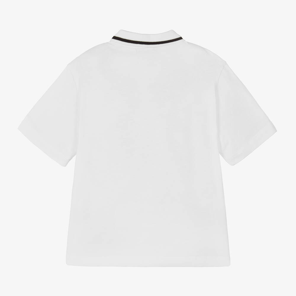 EA7 Emporio Armani-Boys White Cotton Polo Shirt | Childrensalon