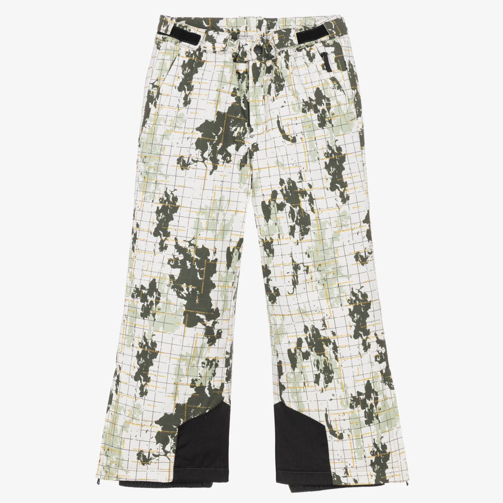 EA7 Emporio Armani-Boys White & Green Camouflage Print Technical Ski Trousers | Childrensalon