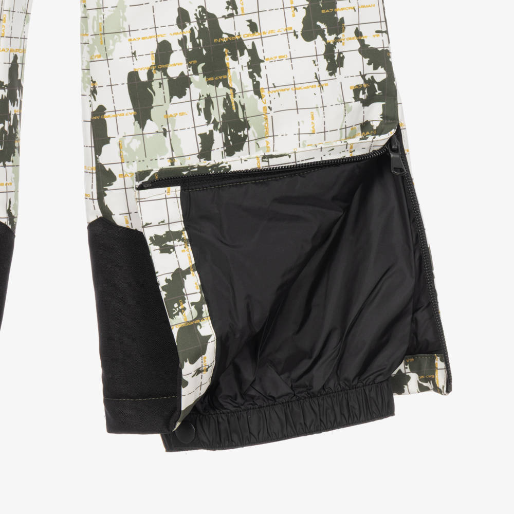 EA7 Emporio Armani-Boys White & Green Camouflage Print Technical Ski Trousers | Childrensalon