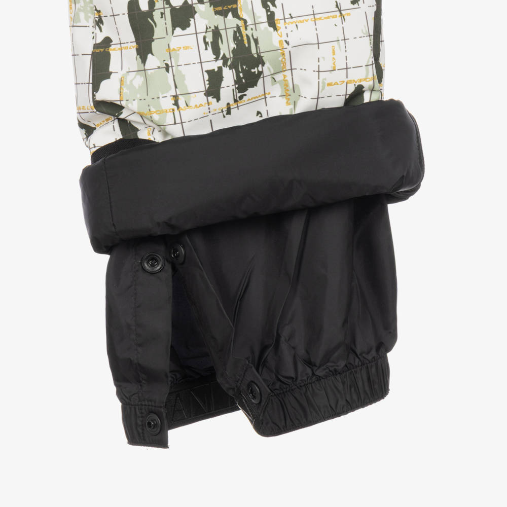 EA7 Emporio Armani-Boys White & Green Camouflage Print Technical Ski Trousers | Childrensalon