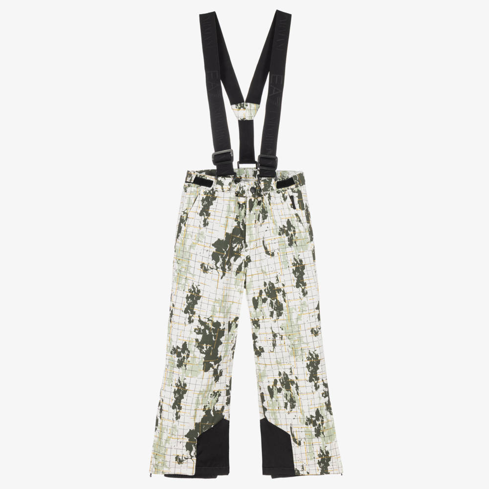 EA7 Emporio Armani-Boys White & Green Camouflage Print Technical Ski Trousers | Childrensalon