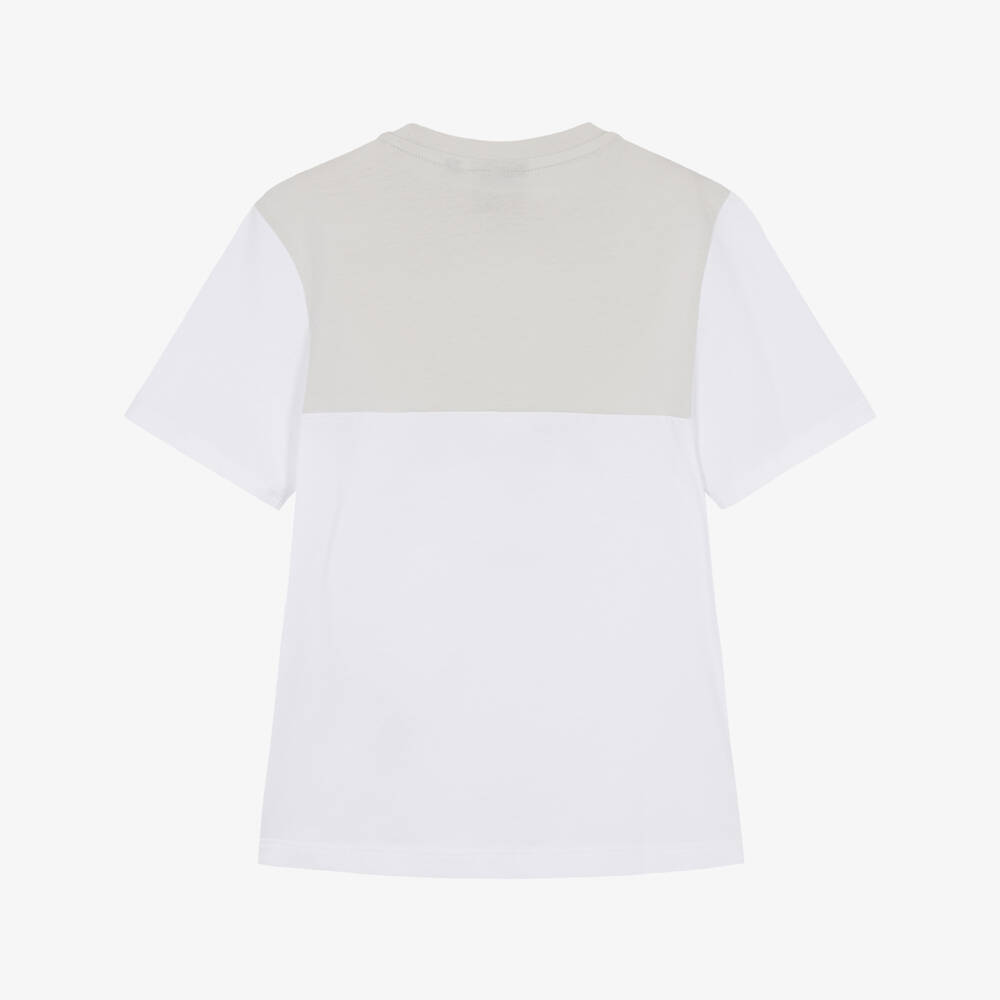 EA7 Emporio Armani-Boys White & Grey Colourblock Cotton T-Shirt | Childrensalon