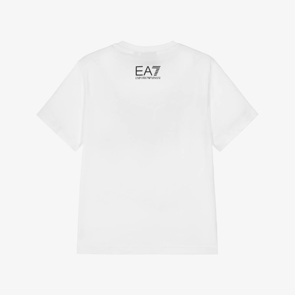 EA7 Emporio Armani-Boys White Logo Series Cotton T-Shirt | Childrensalon
