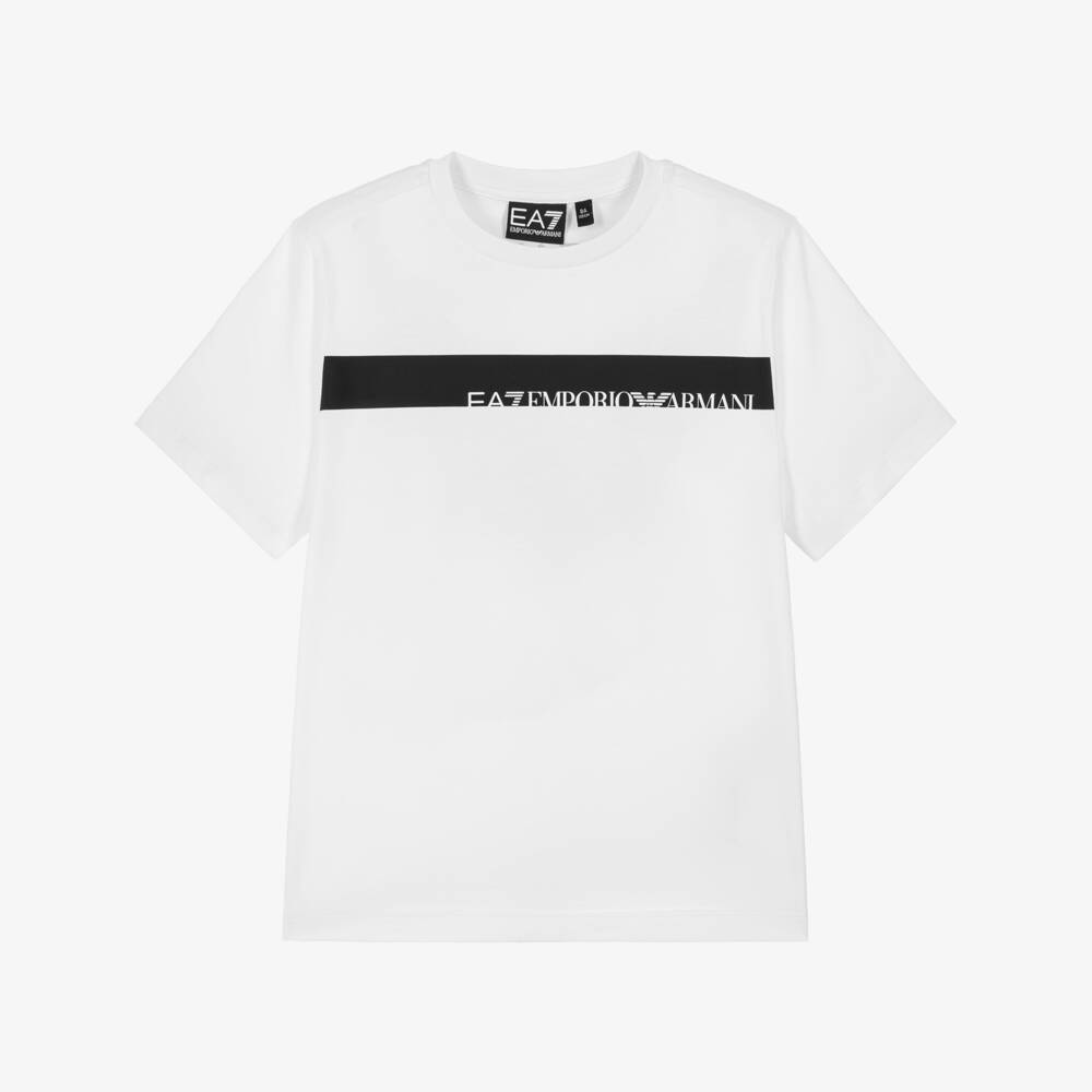 EA7 Emporio Armani-Boys White Logo Series Cotton T-Shirt | Childrensalon