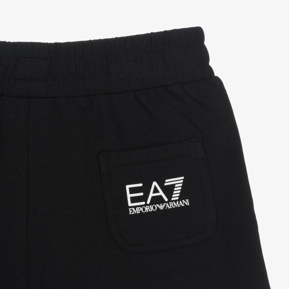 EA7 Emporio Armani-Girls Black Cotton Jersey Logo Shorts Set | Childrensalon
