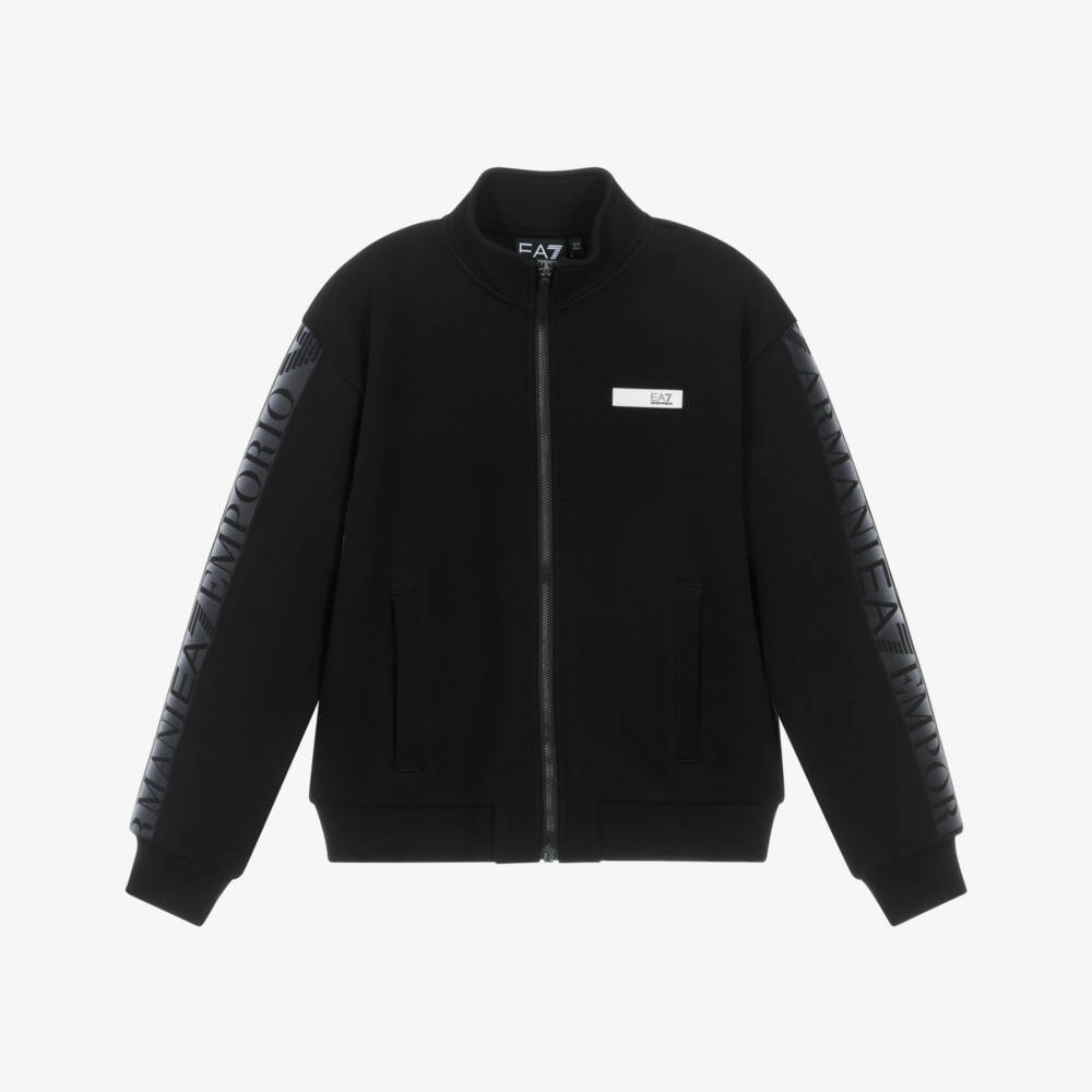 EA7 Emporio Armani-سويتشيرت بسحاب قطن لون أسود للبنات  | Childrensalon