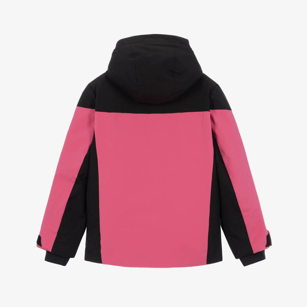 EA7 Emporio Armani-Girls Black & Magenta Pink Technical Ski Jacket | Childrensalon