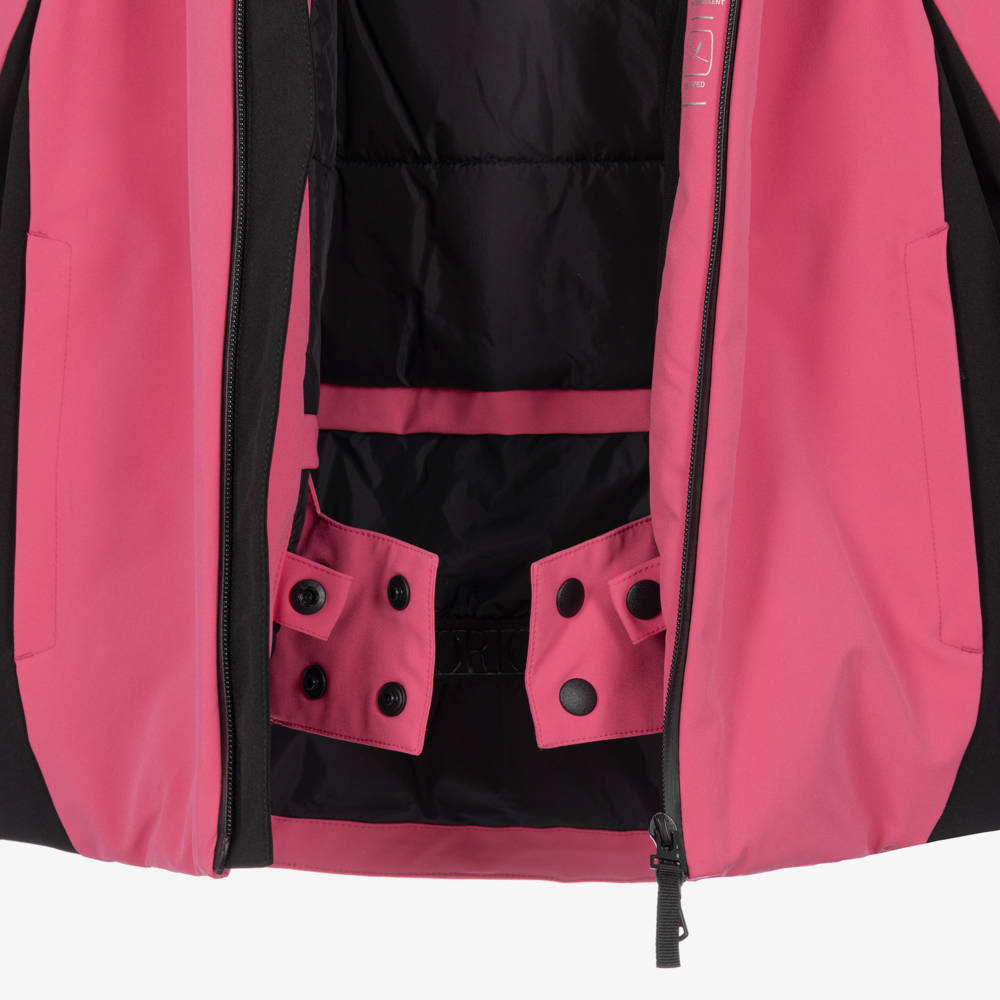 EA7 Emporio Armani-Girls Black & Magenta Pink Technical Ski Jacket | Childrensalon
