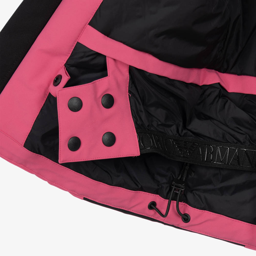 EA7 Emporio Armani-Girls Black & Magenta Pink Technical Ski Jacket | Childrensalon