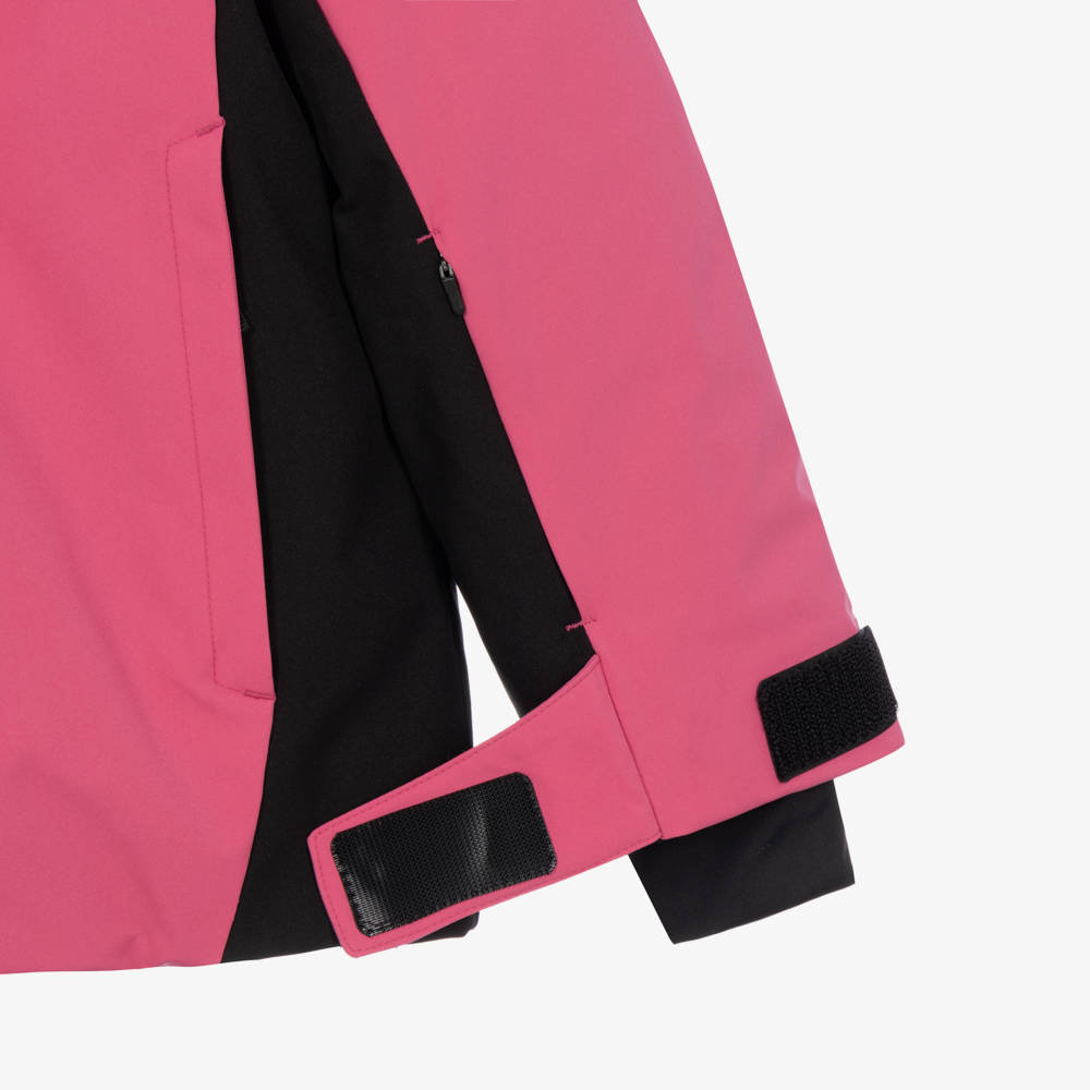 EA7 Emporio Armani-Girls Black & Magenta Pink Technical Ski Jacket | Childrensalon