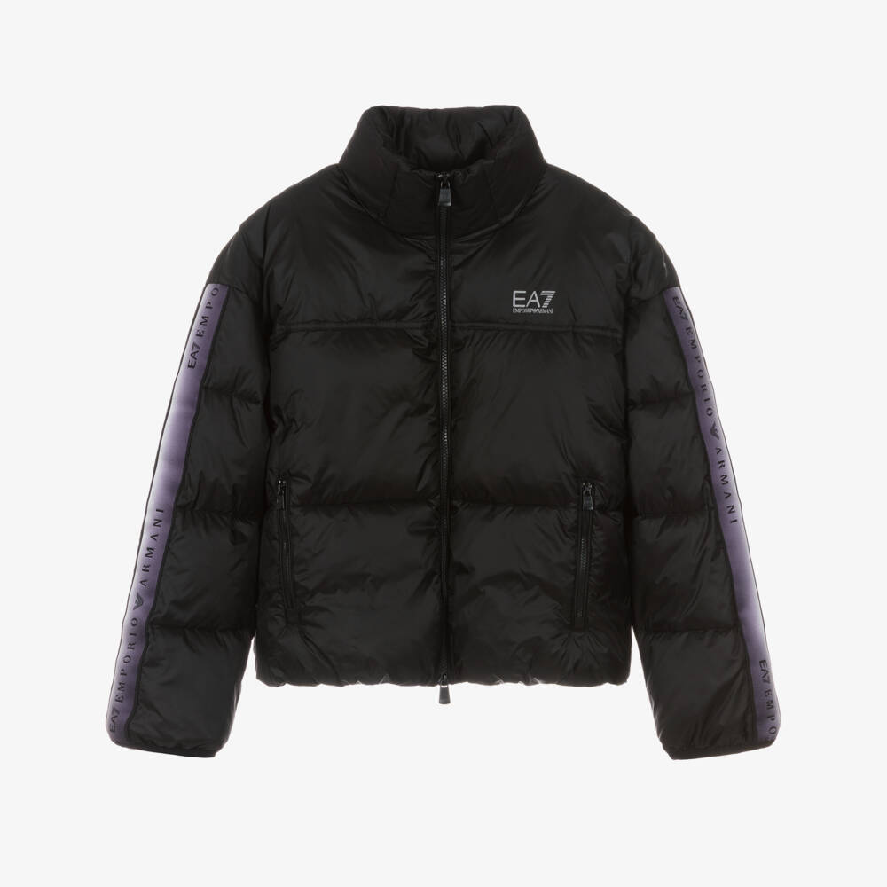 EA7 Emporio Armani-Girls Black Natural Ventus7 Puffer Jacket | Childrensalon