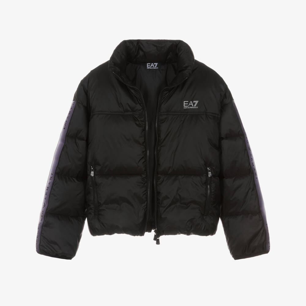 EA7 Emporio Armani-Girls Black Natural Ventus7 Puffer Jacket | Childrensalon