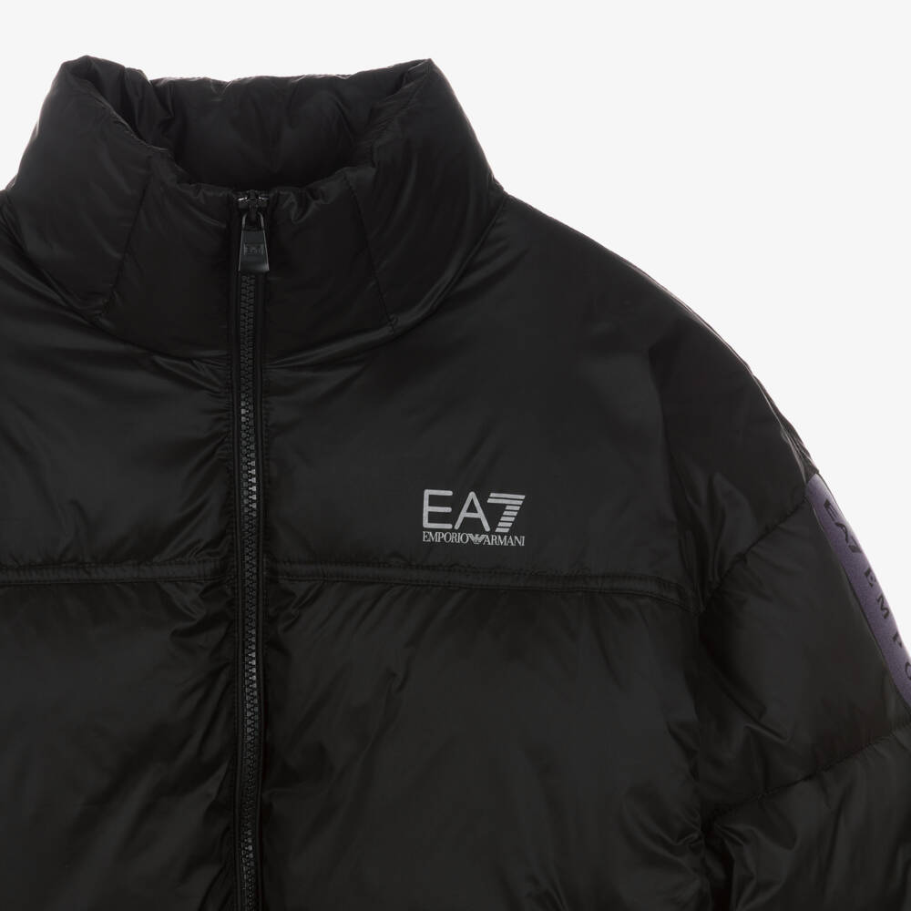 EA7 Emporio Armani-Girls Black Natural Ventus7 Puffer Jacket | Childrensalon