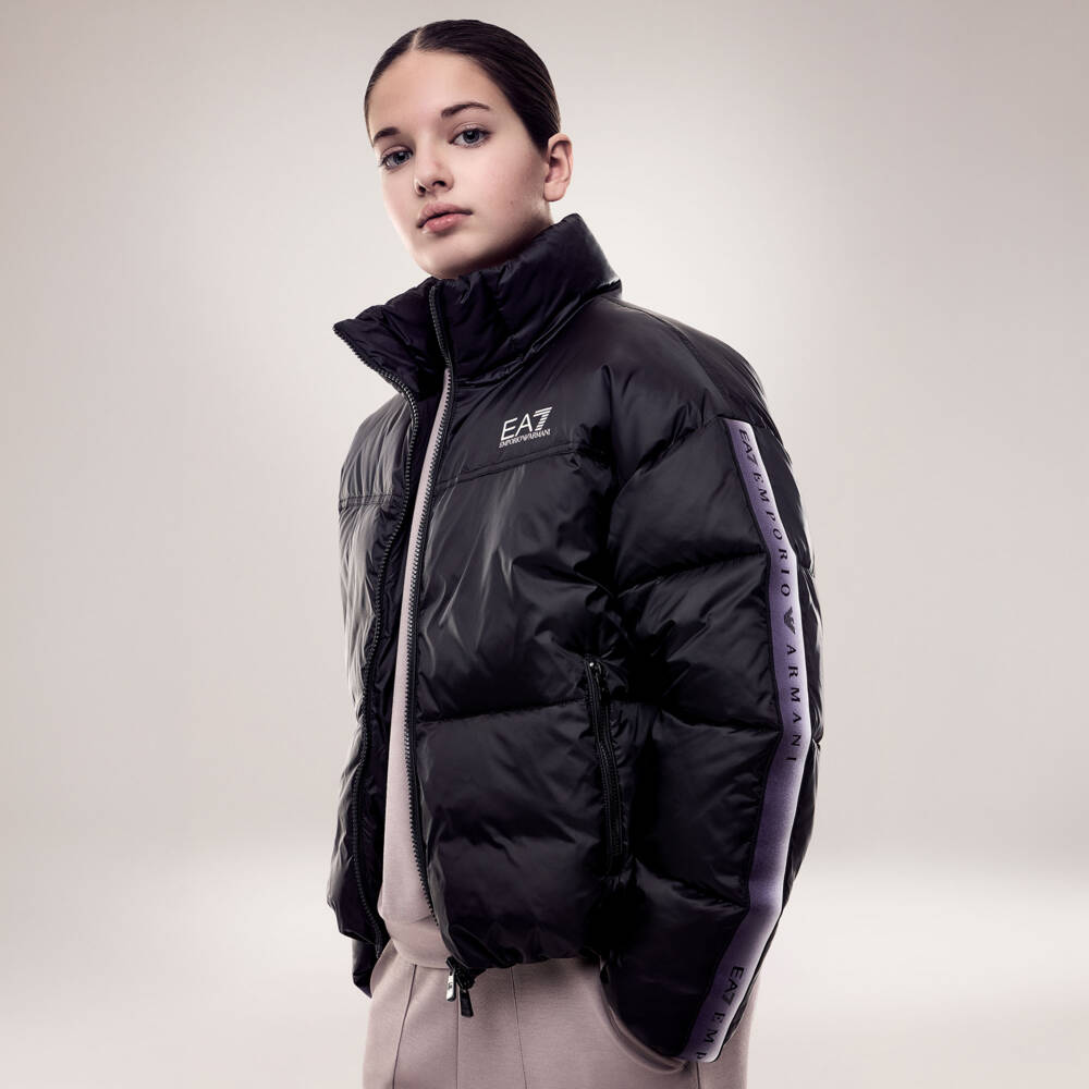 EA7 Emporio Armani-Girls Black Natural Ventus7 Puffer Jacket | Childrensalon