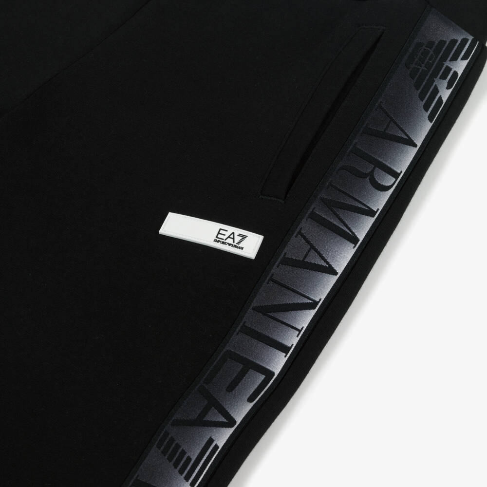 EA7 Emporio Armani-Girls Black Ventus7 Joggers with Logo Taping | Childrensalon