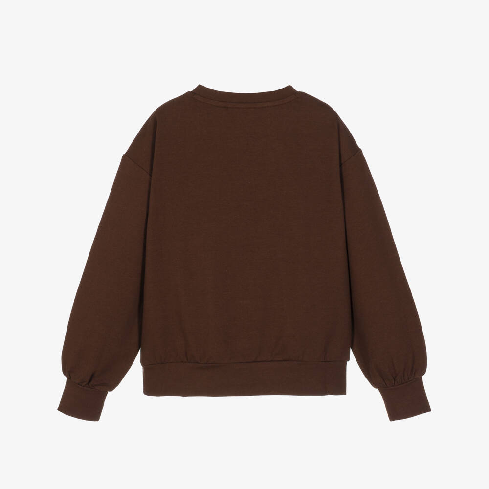 EA7 Emporio Armani-Girls Brown Cotton Floral Logo Sweatshirt | Childrensalon