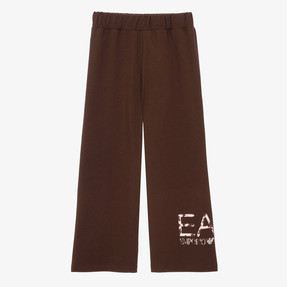 EA7 Emporio Armani-بنطلون بأرجل واسعة وشعار EA7 لون بني للبنات | Childrensalon
