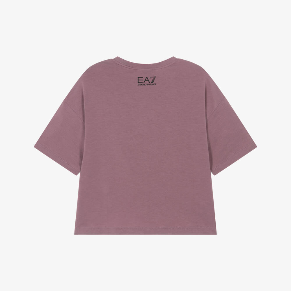 EA7 Emporio Armani-Girls Dusky Pink EA7 Logo Cotton T-Shirt | Childrensalon