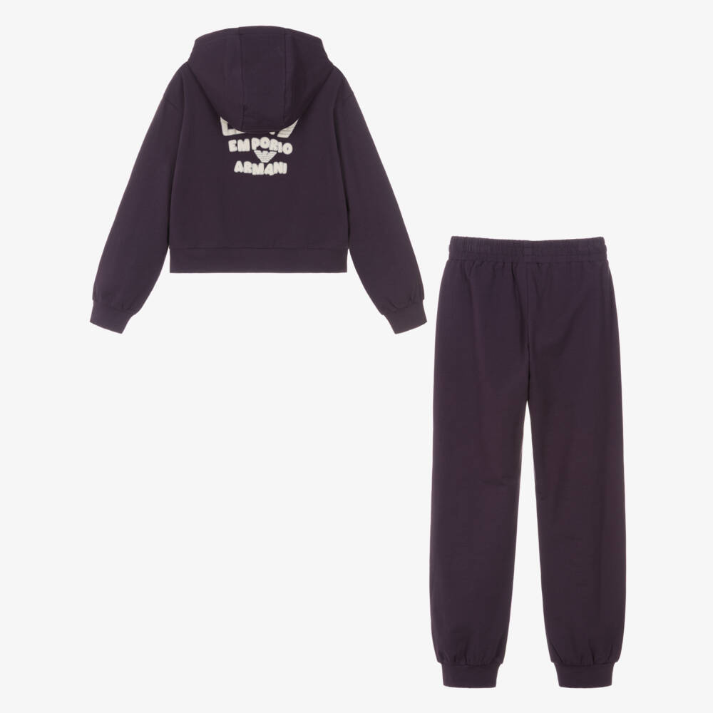 EA7 Emporio Armani-بدلة رياضية بهودي قطن لون بنفسجي للبنات | Childrensalon