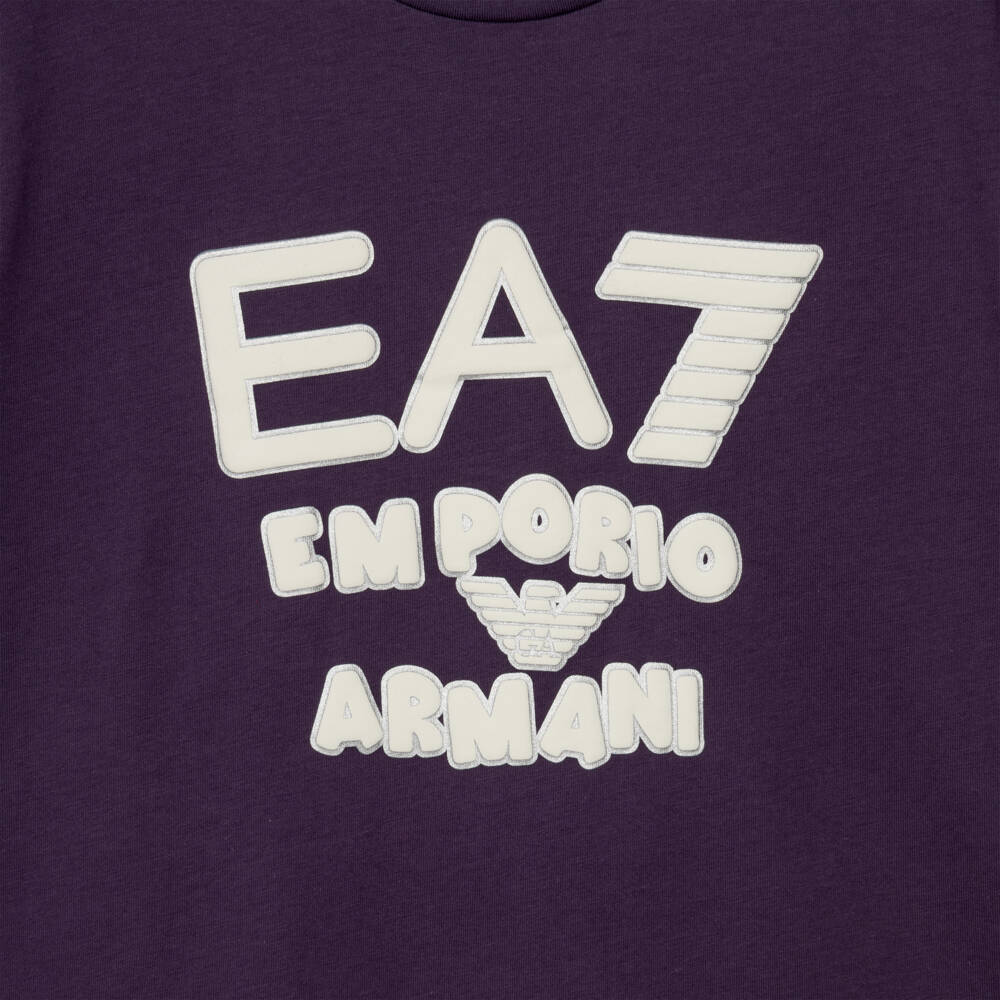 EA7 Emporio Armani-Girls Plum Purple Cotton Logo Series T-Shirt | Childrensalon