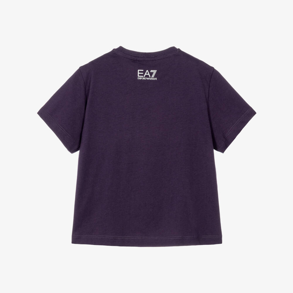 EA7 Emporio Armani-Girls Plum Purple Cotton Logo Series T-Shirt | Childrensalon