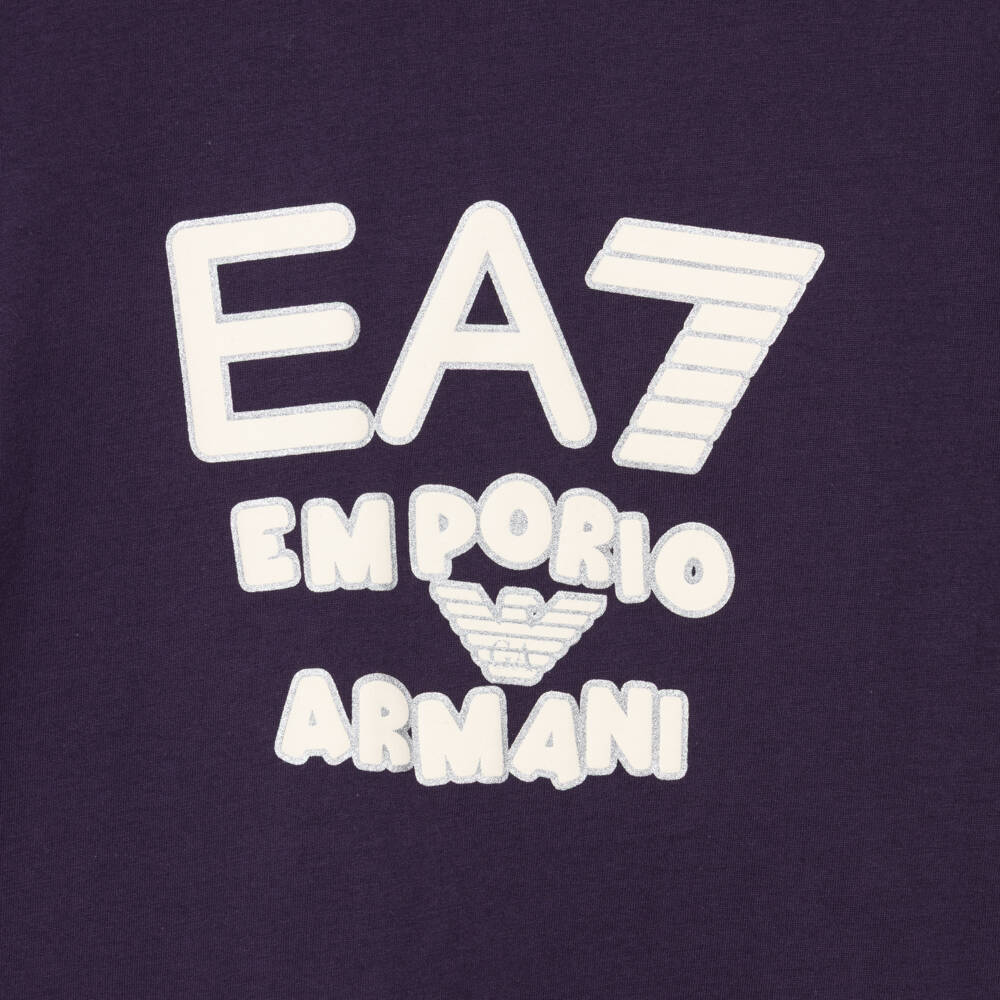 EA7 Emporio Armani-Girls Purple Cotton Logo Series T-Shirt | Childrensalon