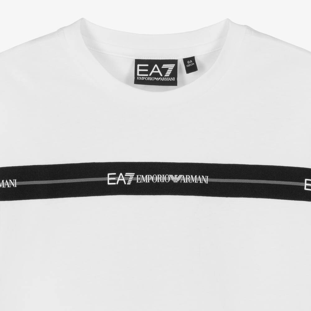 EA7 Emporio Armani-Girls White Cotton Boxy Fit T-Shirt | Childrensalon