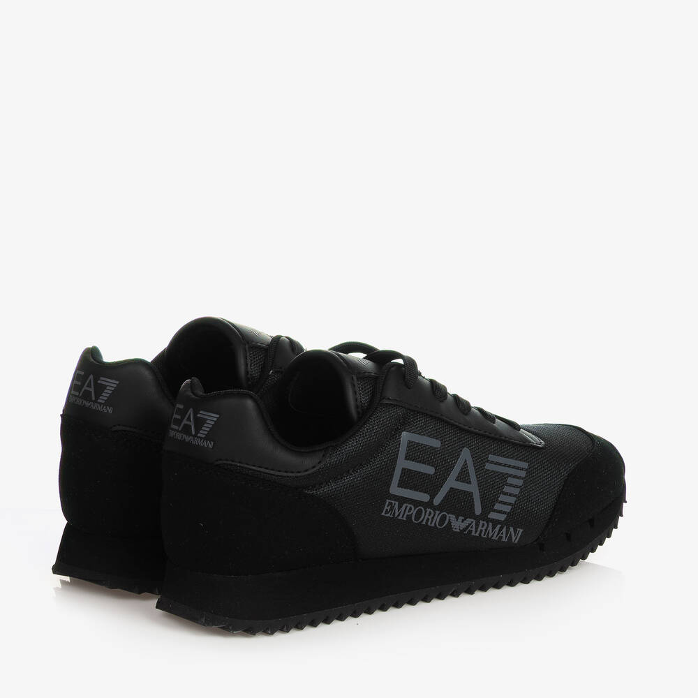 EA7 Emporio Armani-ترينرز جلد صناعي وشبك لون أسود تينز | Childrensalon