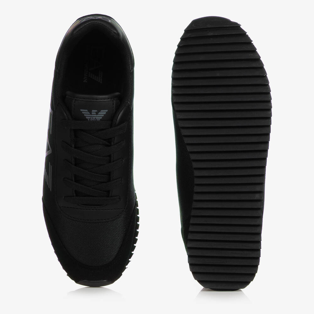 EA7 Emporio Armani-ترينرز جلد صناعي وشبك لون أسود تينز | Childrensalon