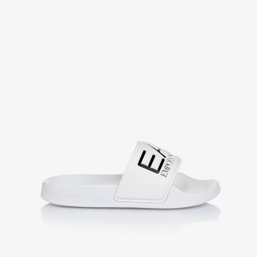EA7 Emporio Armani - White EA7 Logo Sliders | Childrensalon