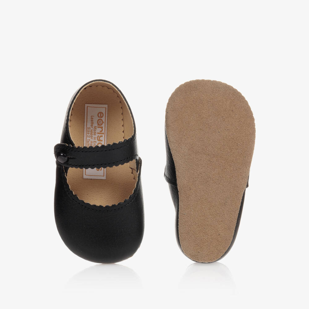 Early Days-Baby Girls Black Leather Pre-Walker Shoes | Childrensalon