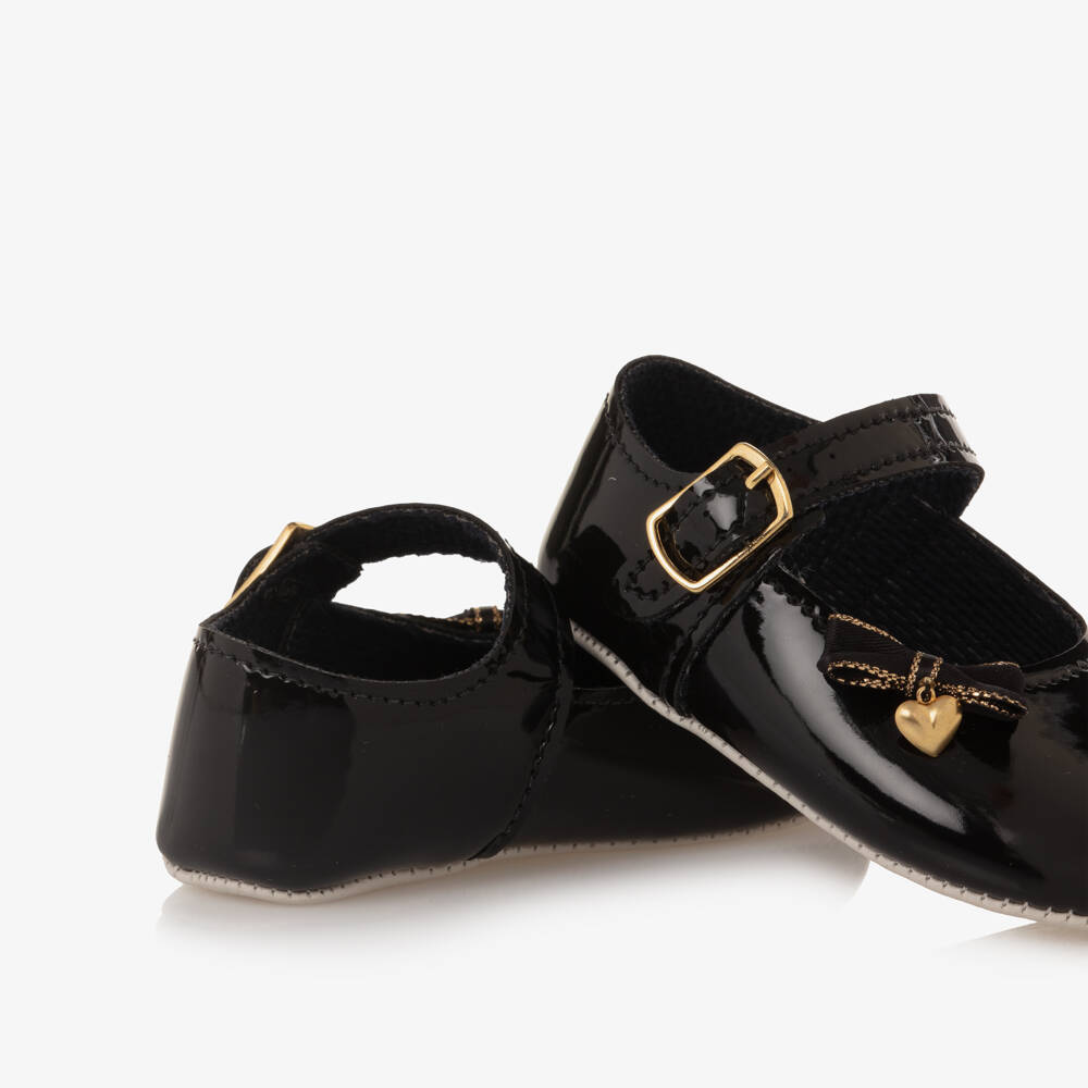 Early Days-حذاء جلد صناعي لامع لون أسود للمولودات | Childrensalon