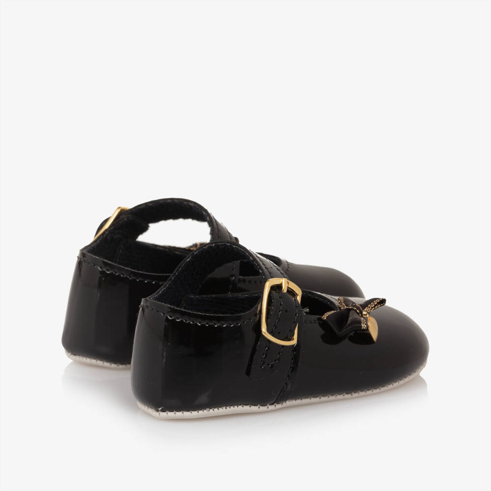 Early Days-حذاء جلد صناعي لامع لون أسود للمولودات | Childrensalon