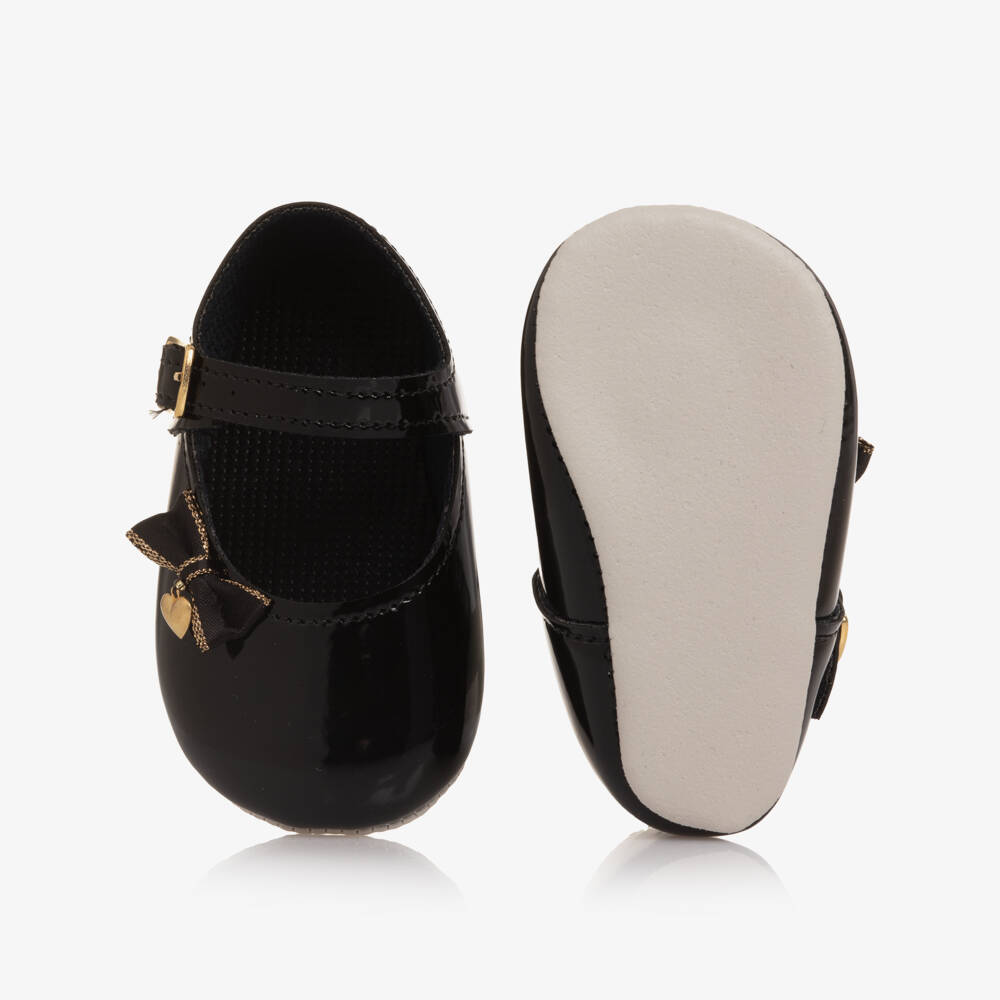 Early Days-حذاء جلد صناعي لامع لون أسود للمولودات | Childrensalon